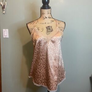 La Miel Womens Shiny Leopard Print Nighwear Satin Cami Tank Top Rosegold Medium